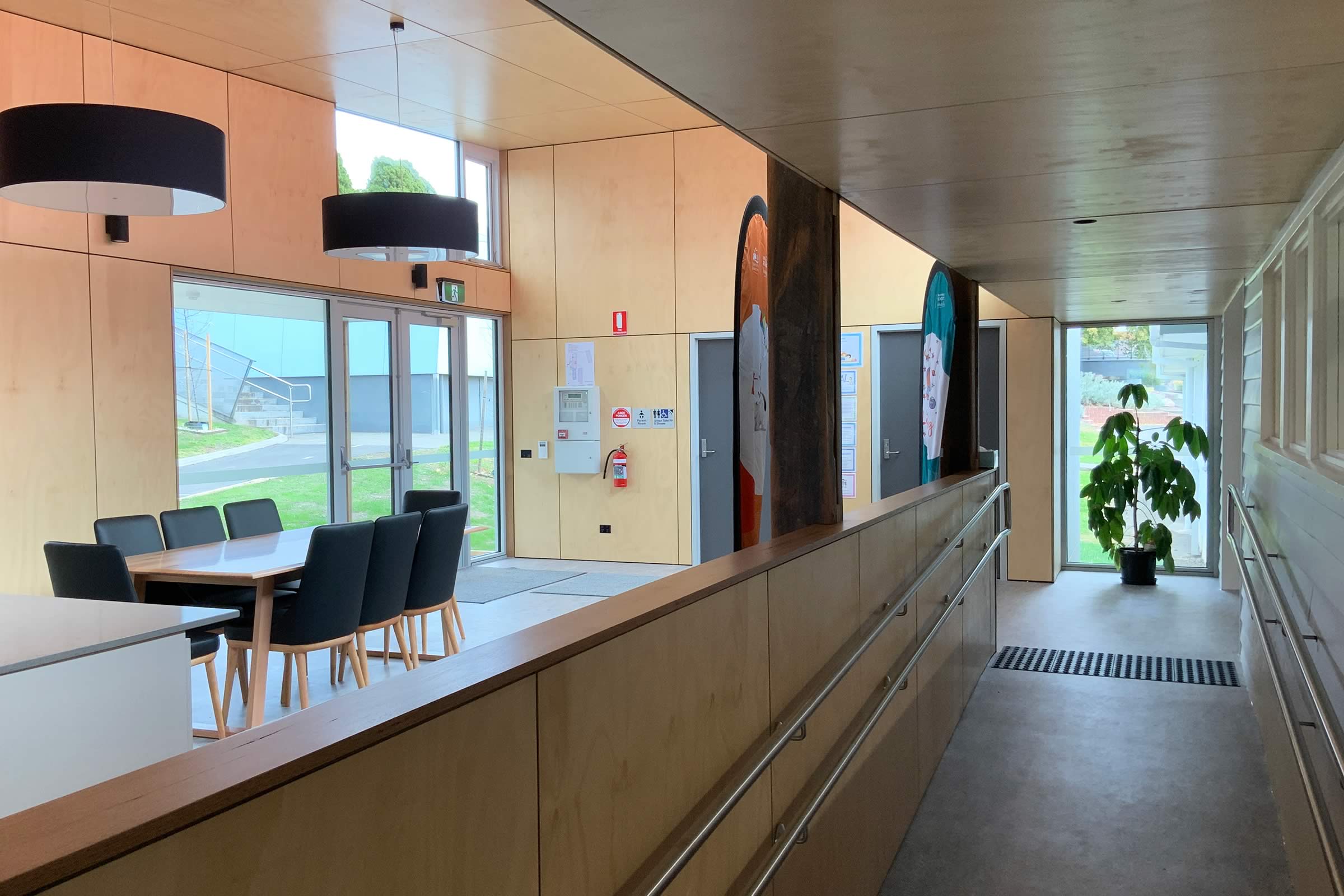 View through open meeting space and arrival foyer in the Kindergarten area of Bowen Road Primary School Photo by James Morrison.