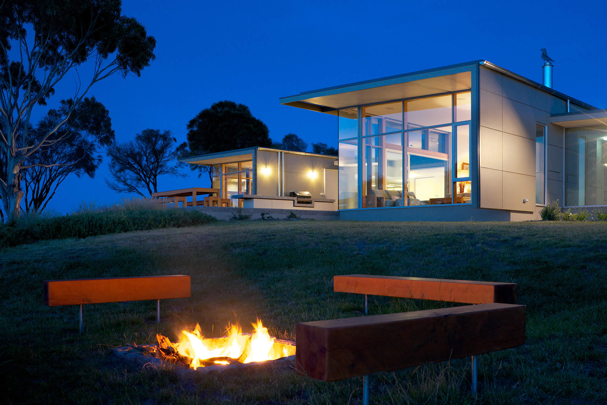 Johns Point residence, South Arm, Tasmania: The house design melds lifestyle with location offering diverse opportunities for different times of day and varying weather conditions in this spectacular but exposed setting. Photo by Ray Joyce.