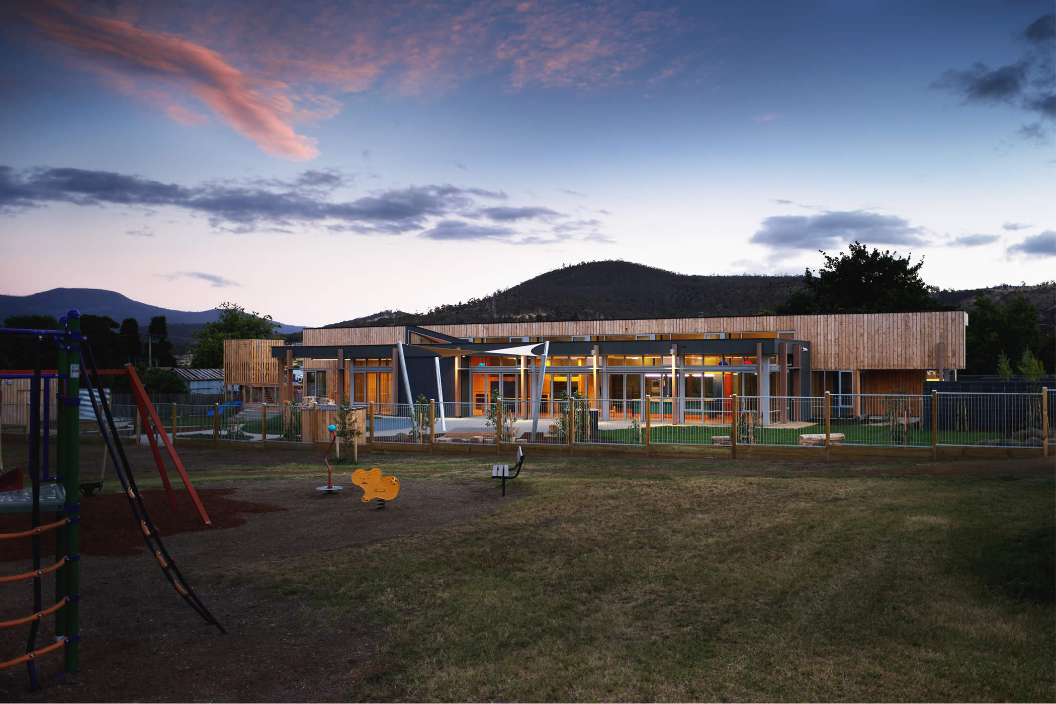 Ptunarra Child and Family Centre (CFC), New Norfolk, Tasmania: The CFC provides passive surveillance, a positive community presence and a strong sense of place to the adjacent park that previously attracted anti-social behaviour. Photo by Ray Joyce.