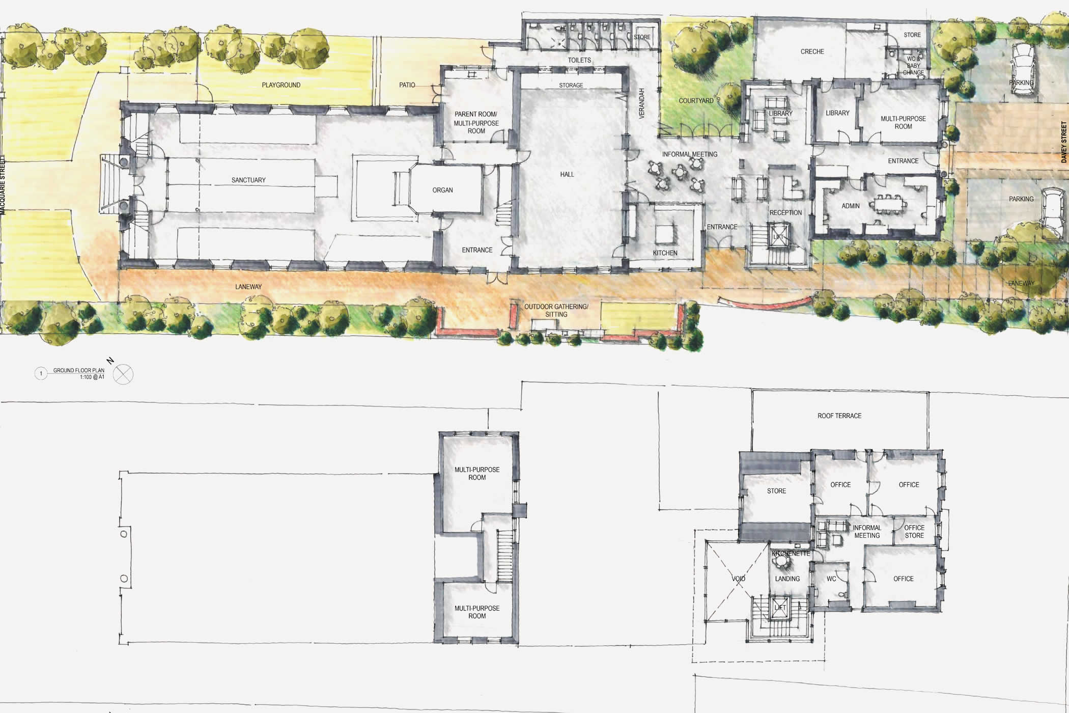 St. John’s Presbyterian Church master plan, Hobart, Tasmania: Our staged design creates welcoming spatial and visual connections that support social cohesion and an inclusive community, with equitable access for all ages and abilities.