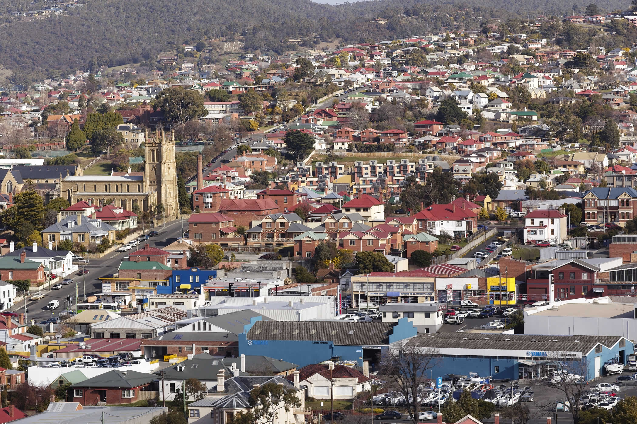 Walford Terraces, Hobart: The project context shows its socially sustainable location within a 1km radius of city employment, training opportunities and health and welfare support services. Photo by Peter Whyte.